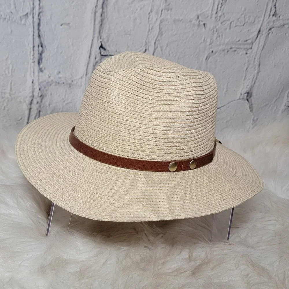 LARGE Beach Straw Summer Hat Wide Brim Floppy Boho Sun with Adjustable Tie‎ Tan